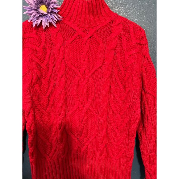 Coldwater Creek Red Cable Knit Turtleneck Sweater L - Picture 3 of 5